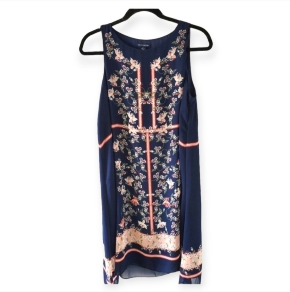 Max Edition Navy Floral Embroidered Shift Dress S
